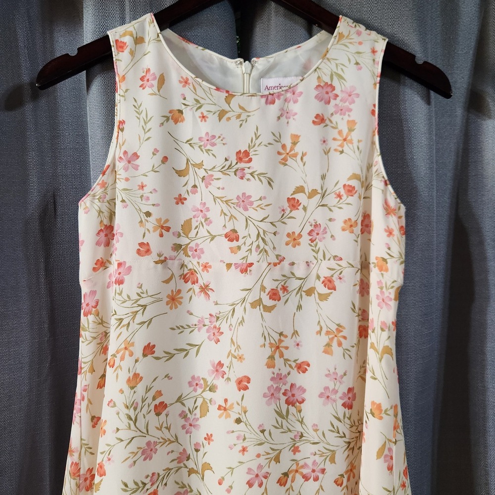 American Girl Girls Floral Sleeveless Maxi Dress Size 12 Cream Pink Orange Tie